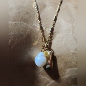 Freshwater Baroque Pearl And Rectangular Gold Pendant Necklace
